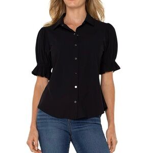 NWT Liverpool Petite Puffed-Sleeve Blouse